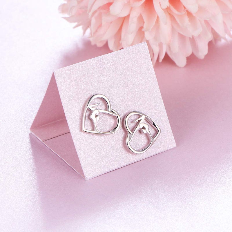 DAOCHONG S925 Sterling Silver Gymnastics Sport Love Heart Charm Stud Earrings Inspirational Jewelry Gifts for Womenï¼ŒGymnasts, Coaches - Image 3